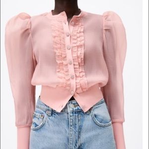 Zara Pale Pink Knit Jacket Organza Top-Small